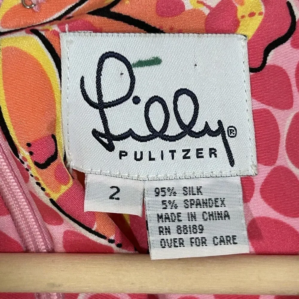 Lilly Pulitzer Butterfly Silk Dress Size 2 Sleeveless V-Neck Pink Knee Length - Picture 6 of 8